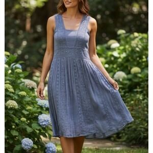 Sundance Floral Embroidered Lace Boho Dress Gray Cottage Fairy Soft Girl Size 6
